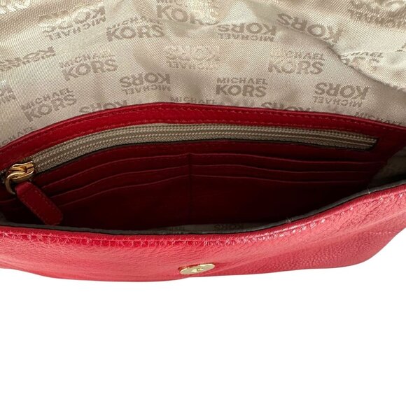 Michael Kors Red Pebbled Leather Envelope Clutch Shoulder Bag - Picture 5 of 7